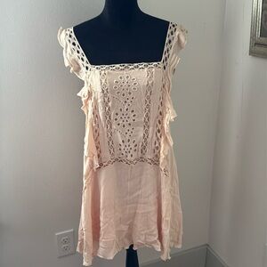 Wishlist‎ Apparel eyelet Boho sleeveless Boho Mini dress blush Sz L new